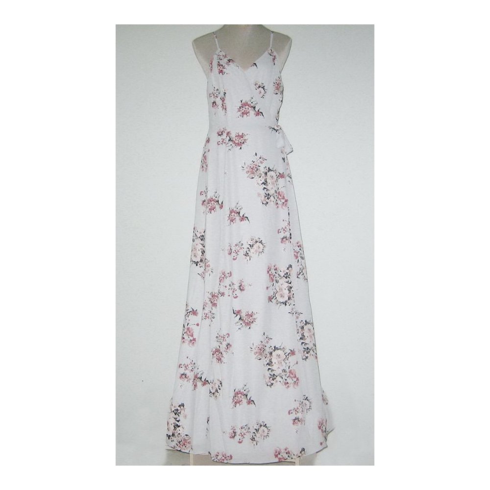 NWT WAYF Floral ANGELINA Slit WRAP Gown MAXI Dress Women Size L Blue MSRP $158